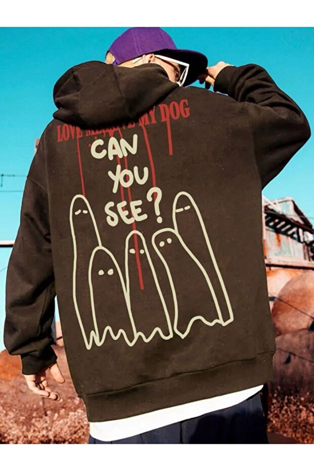 Unisex Plus Size Can You See Printed Hooded Oversize Sweatshirt Hoodie