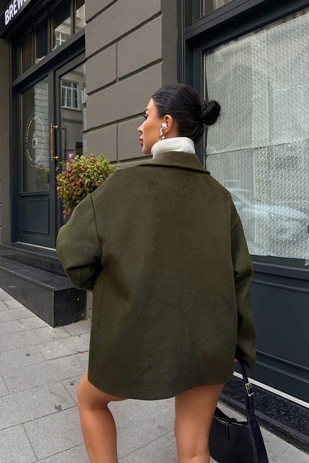 kadın yumuşak kaşe süet doku kumaş astarlı cep ve düğme detay oversize pinterest mont ceket - 7