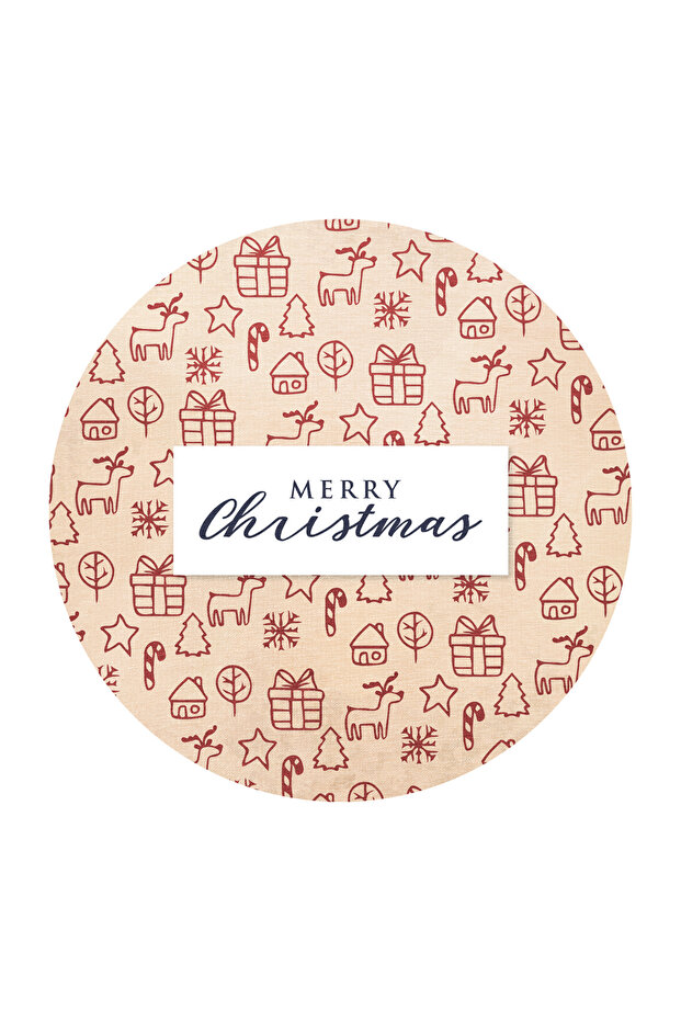 Beige New Year Themed Mixed Ornament Deer Home Patterned Modern Woven Base Round Decorative Carpet 2250