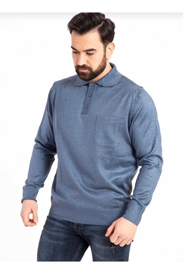 Men's Buttoned Thin Polo Collar Wool Sweater
