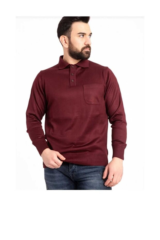 Men's Buttoned Thin Polo Collar Wool Sweater