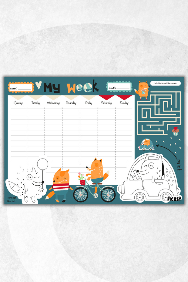 مخطط أسبوعي - مقاس A4 - ثعلب لطيف - 30 ورقة - مخطط أسبوعي - 1