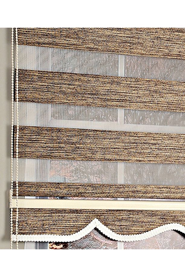 Dia Minimalist Tasarım Hasır Dokuma Keten Zebra Perde Alüminyum Kasalı Yüksek Kaliteli - Kahve - 5
