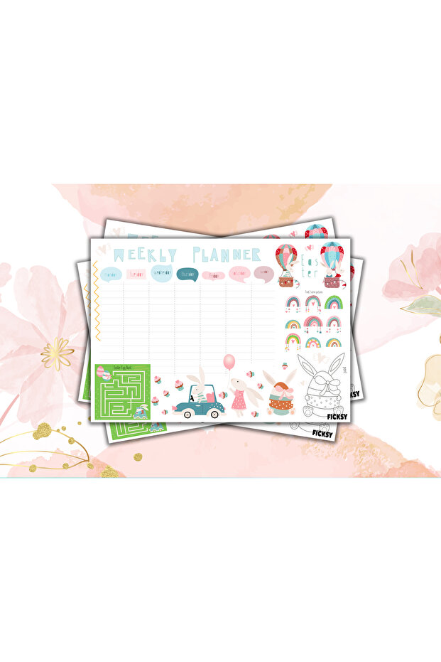 مخطط أسبوعي - مقاس A4 - أرنب لطيف - 30 ورقة - مخطط أسبوعي - 3