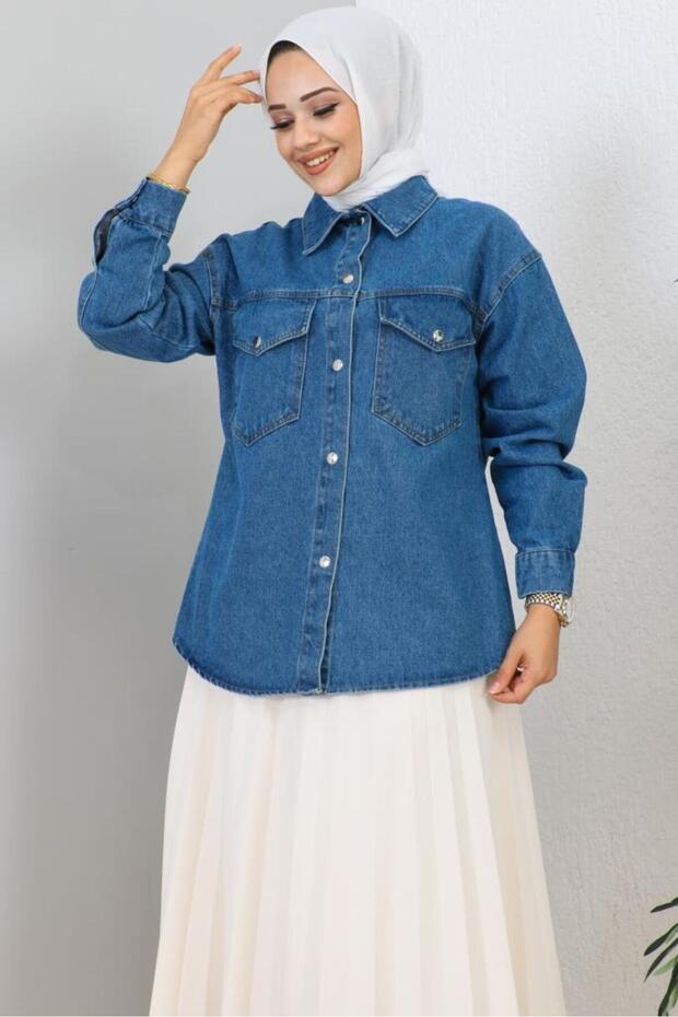 0659 سترة الدنيم الأزرق الداكن - 5