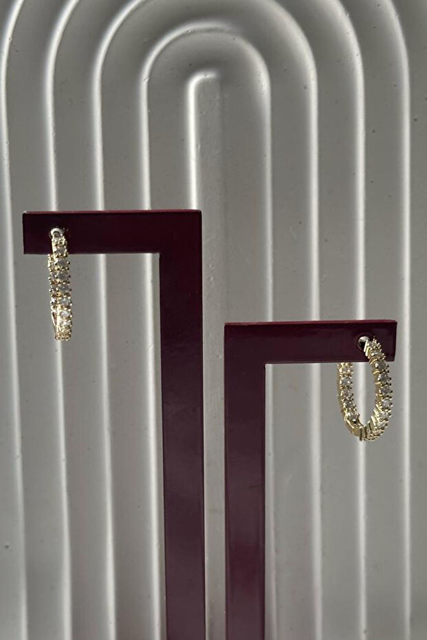 Steel Hoop Earrings with Zircon Stone (with Stones on the Inside)