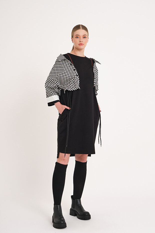 Dama Desenli Çift Kullanımlı Elbise - 2