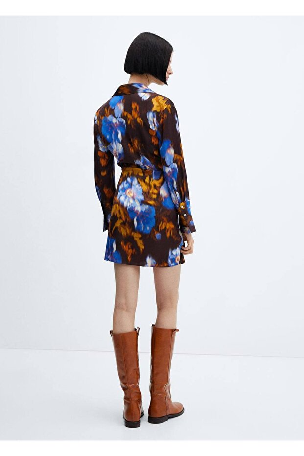 Desenli saten elbise - 4