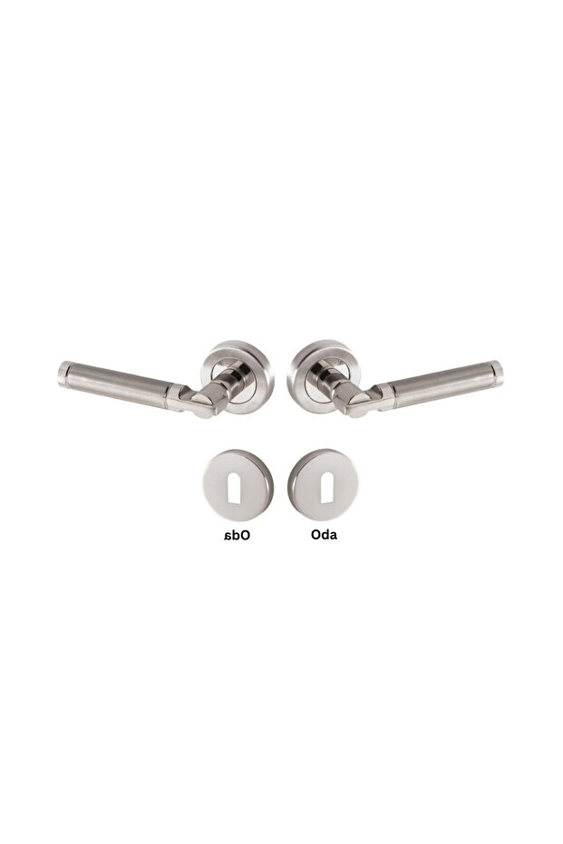 Stainless Nickel Satin (Oda) Door Handle with Round Rosette - Sofuoğlu Şebboy, Aluminum / Steel
