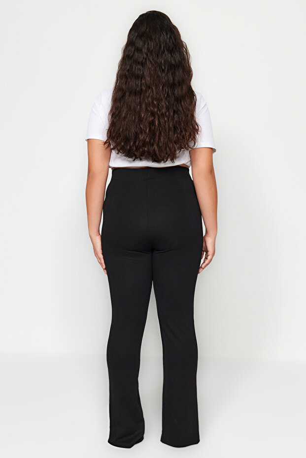 Černé kalhoty velké velikosti s vysokým rozparkem v pase - Tbbss22Pl00014 - 11