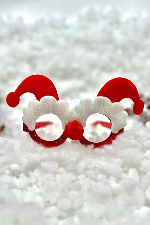 New Year Glasses Clown Hat Detailed Plush White Eyebrow Pompom Glitter New Year Glasses Accessory