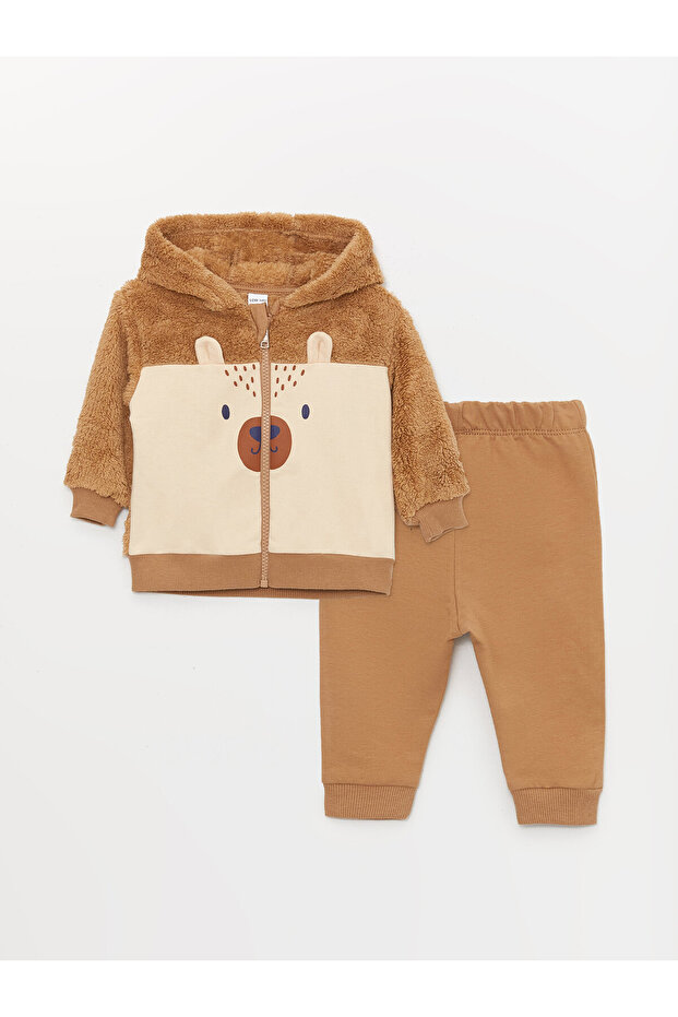 Hooded Long Sleeve Printed Baby Boy 2-Piece Set