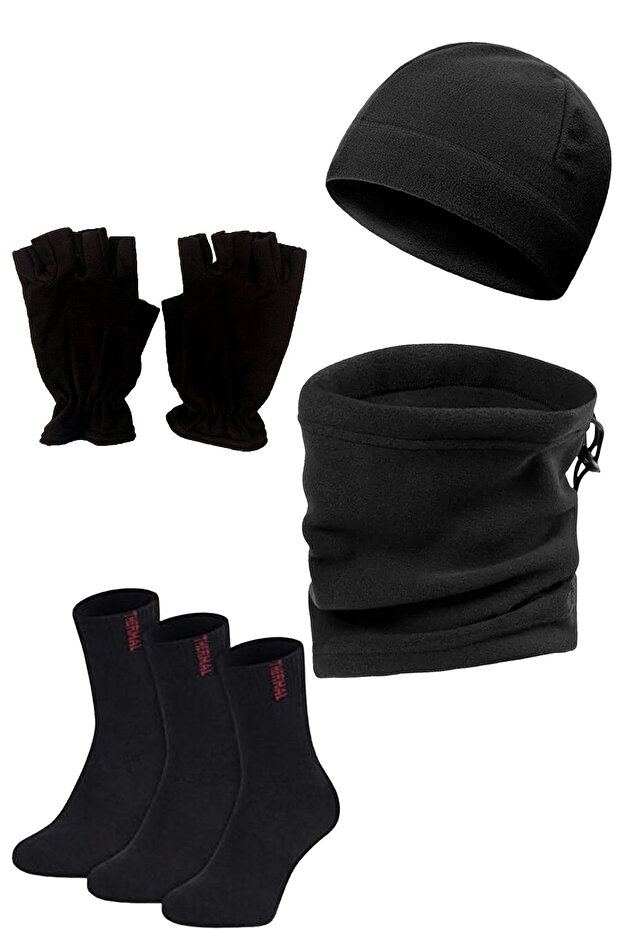 6 Pieces Polar Beanie Neck Collar Cut Gloves and Socks Set