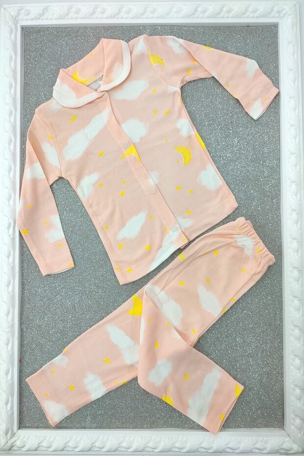 Supermini salmon color baby girl front snap cloud patterned 2-piece pajamas set