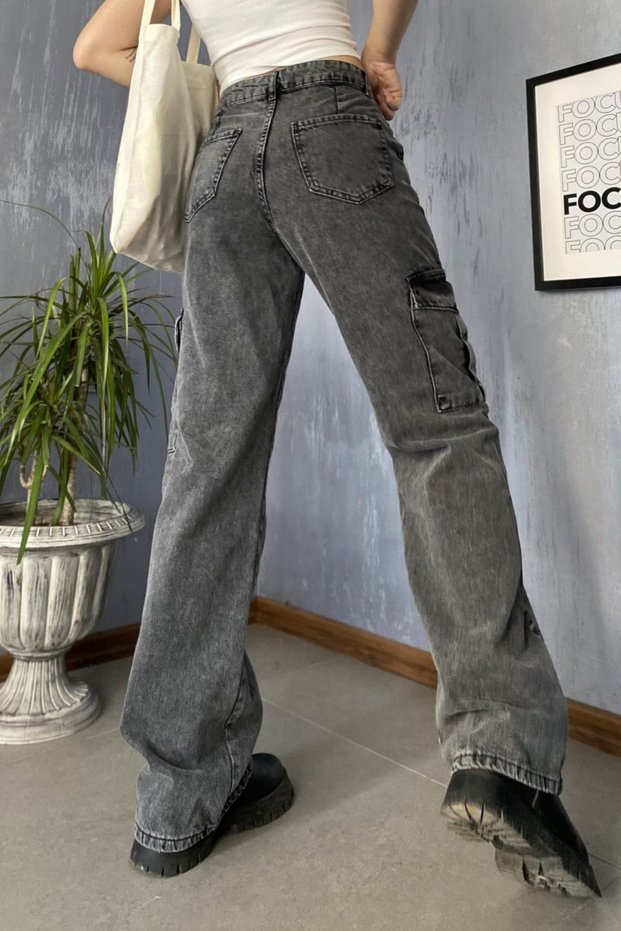 Girls' Cargo Pocket Detailed High Waist Wide Leg Jeans