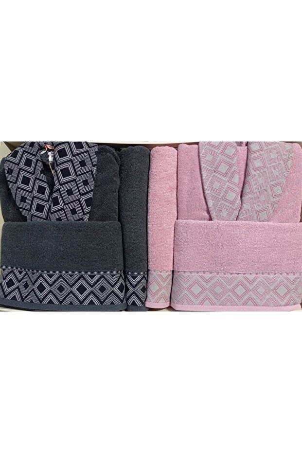 طقم رداء حمام Snazzy Anthracite Pink Family طقم رداء حمام Özdilek