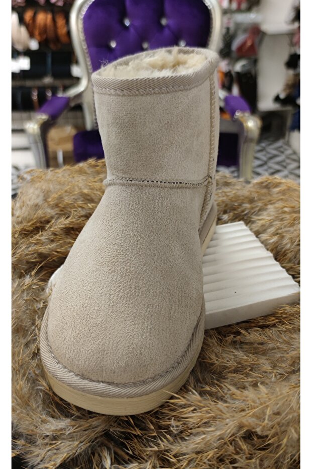 Süet Bej Mini Bot - 3