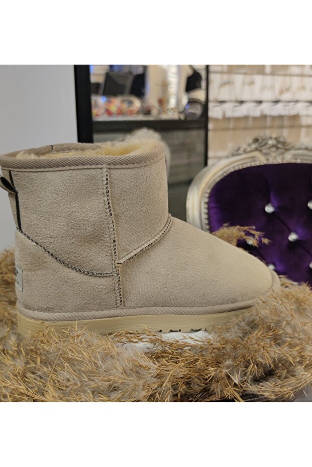 Süet Bej Mini Bot - 2