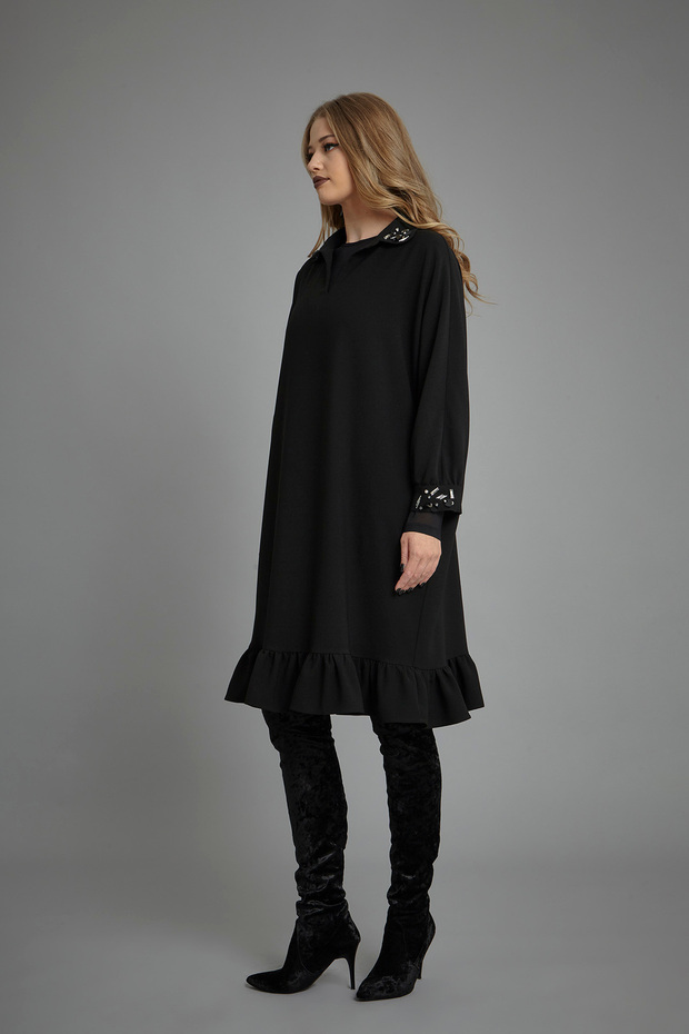 Manşet İşlemeli Elbise - 2