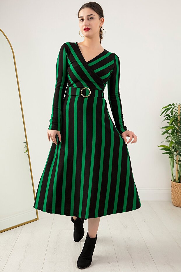 Kruvaze Yaka Kemerli Triko Elbise 2023-0077 - 5