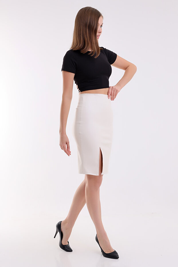 Fustă din piele Slit Midi - 2