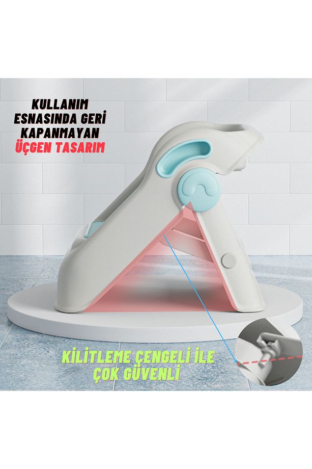 Çocuk Taburesi Katlanabilir Kaymaz İki Basamaklı Merdiven Çocuk Banyo Tuvalet Lavabo Yükseltici - 9