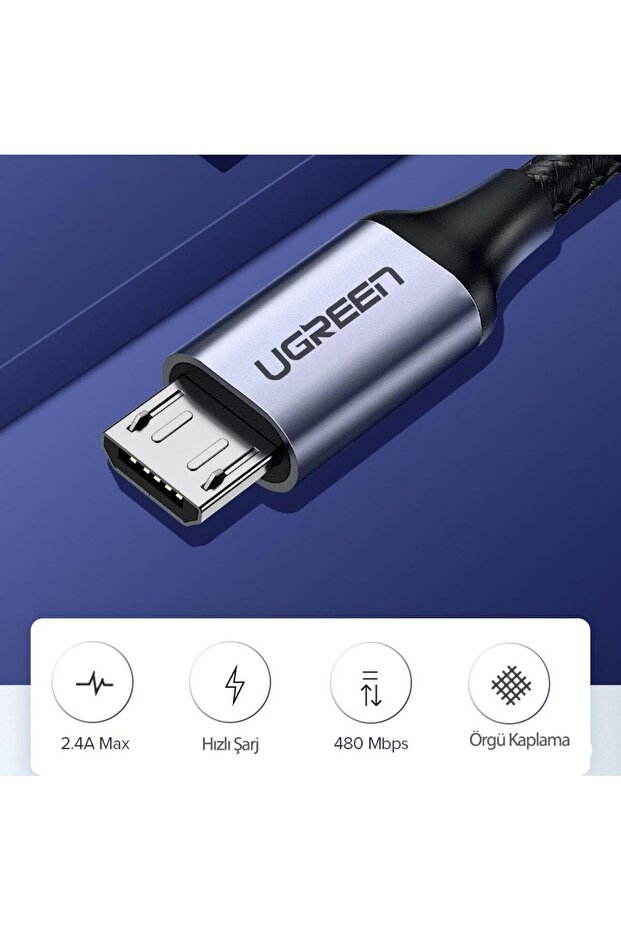Micro Usb Örgülü Data Ve Şarj Kablosu Beyaz 1.5 Metre - 3