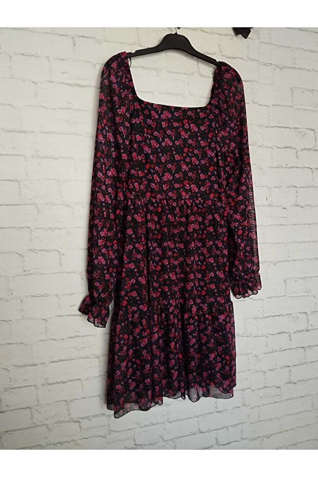 Chiffon long-sleeved midi boykare collar dress
