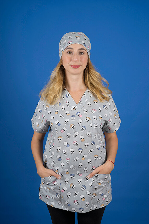 الدعك منقوشة الجمجمة الرمادية - 2