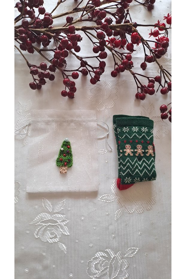 New Year's baby socks 1-3 years New Year's green red deer socks and pouch Santa Claus ginger man