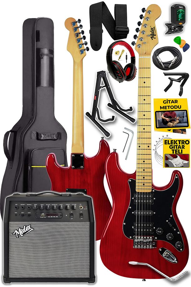 RPH-40RD-50AMP 50W Şarjlı BT Amfili Elektro Gitar Seti HSH Manyetik Maple Klavye - 1