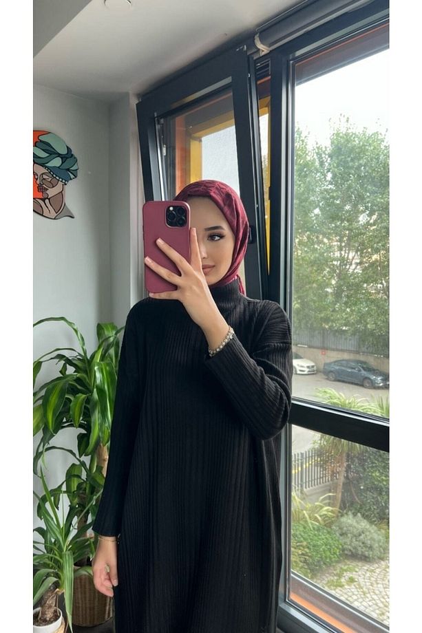 Şık Triko Elbise Siyah - 3