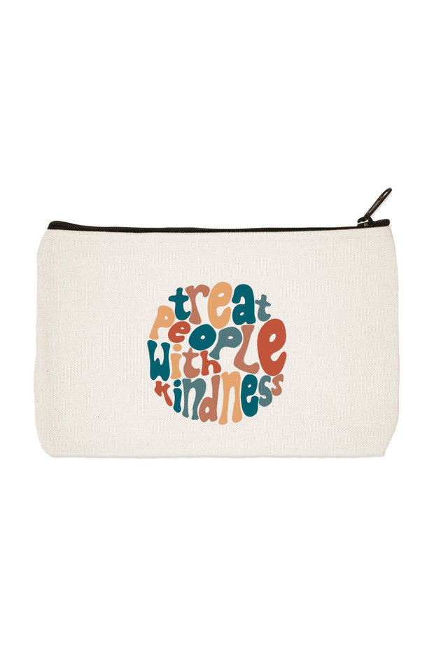 Treat People With Kindness Printed Cloth Makeup Bag, Pen Holder, Handbag