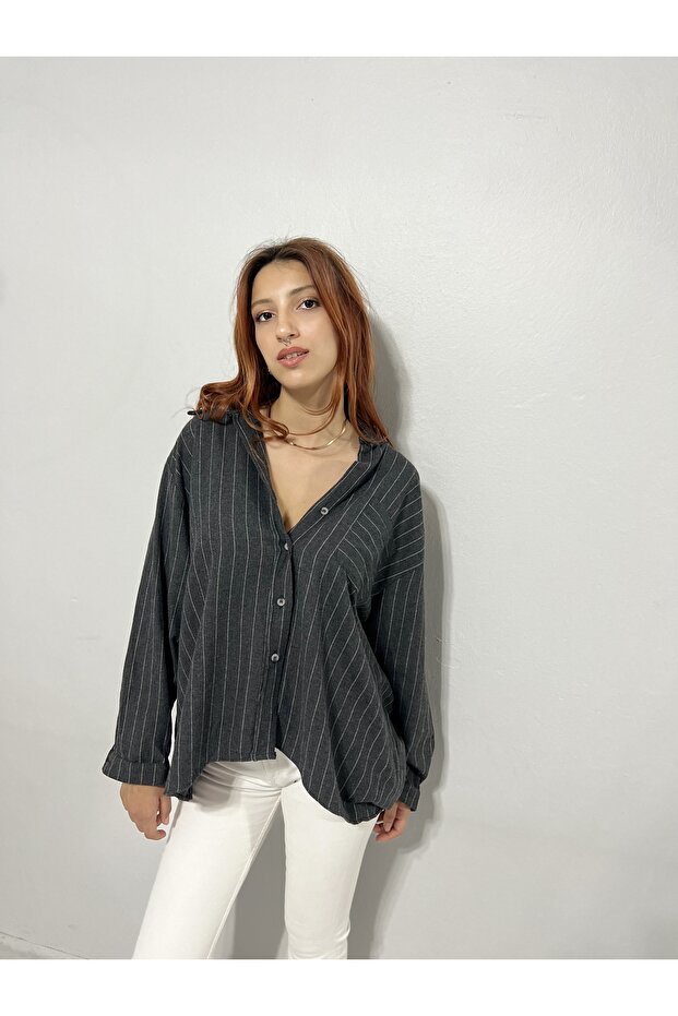 ANTRASİT ÇİZGİLİ GÖMLEK - 1
