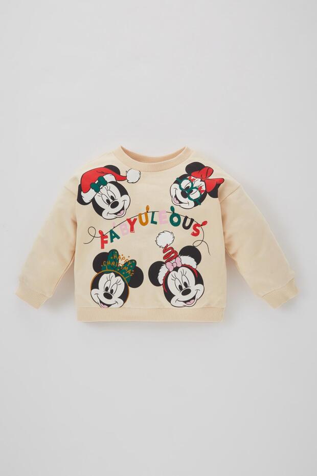 Baby Girl Disney Mickey & Minnie Crew Neck Christmas Themed Soft Lined Sweatshirt