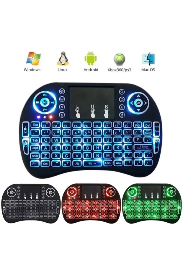 Işıklı Kablosuz Mini Klavye ve Dokunmatik Mouse Seti-Android,IOS,Pc,Telefon,Tablet ve TV için - 1