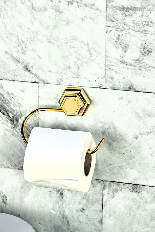 Altıgen Yapışkanlı Gold Açık Tuvalet Kağıtlığı Wc Kağıtlık Tutucu Peçetelik - 1