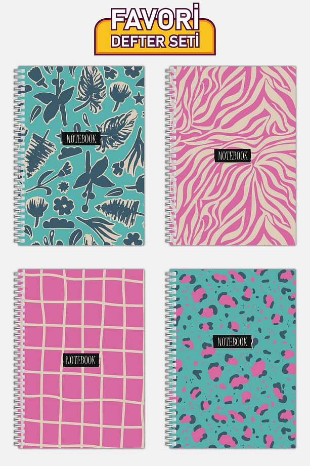Kareli 4'lü Defter Seti (21 X 14,8 cm 70 yaprak) Okul, İş, Planlama Defter Seti - 1
