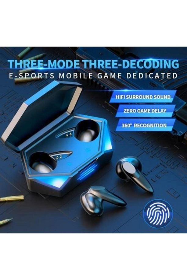 Oyuncu Kulaklığı Kablosuz Kulakiçi Rgb Işıklı Çift Mikrofonlu Bluetooth 5.2 Sarı - 3