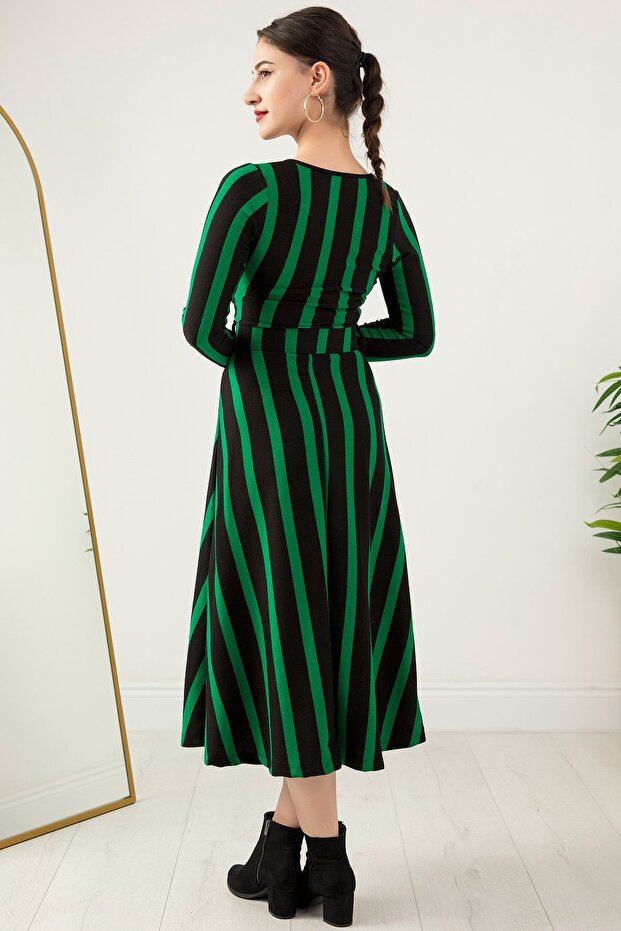 Kruvaze Yaka Kemerli Triko Elbise 2023-0077 - 7