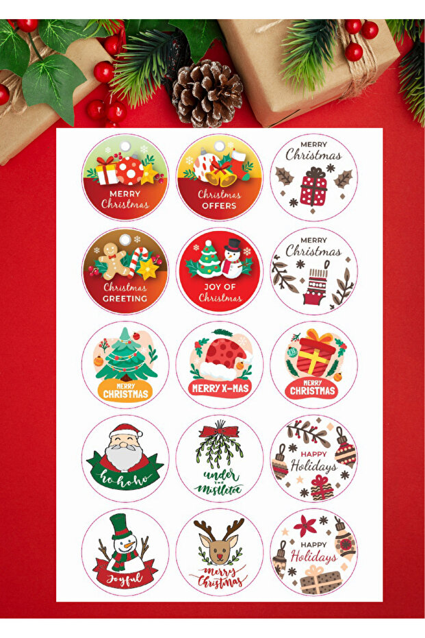 15 Pieces Happy New Year, New Year, Christmas, New Year's Eve Themed Sticker Gift Package Label, Red