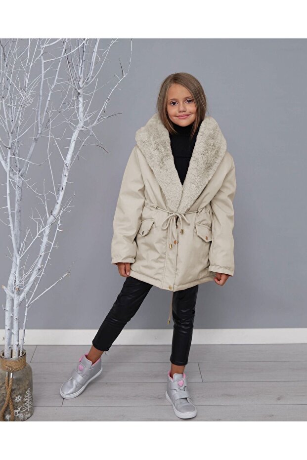 Girls' waterproof, plush-lined coat