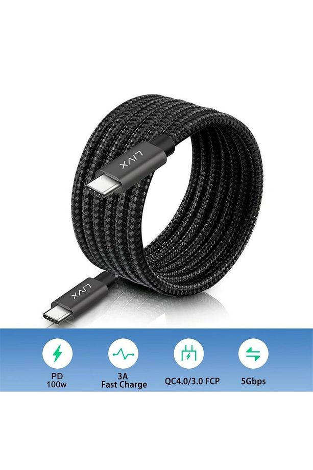 Solid 100w 5a Type C To Iphone 15 Pro Max Uyumlu Hızlı Şarj Data Kablosu Halat Örgülü Space 3 Metre - 6
