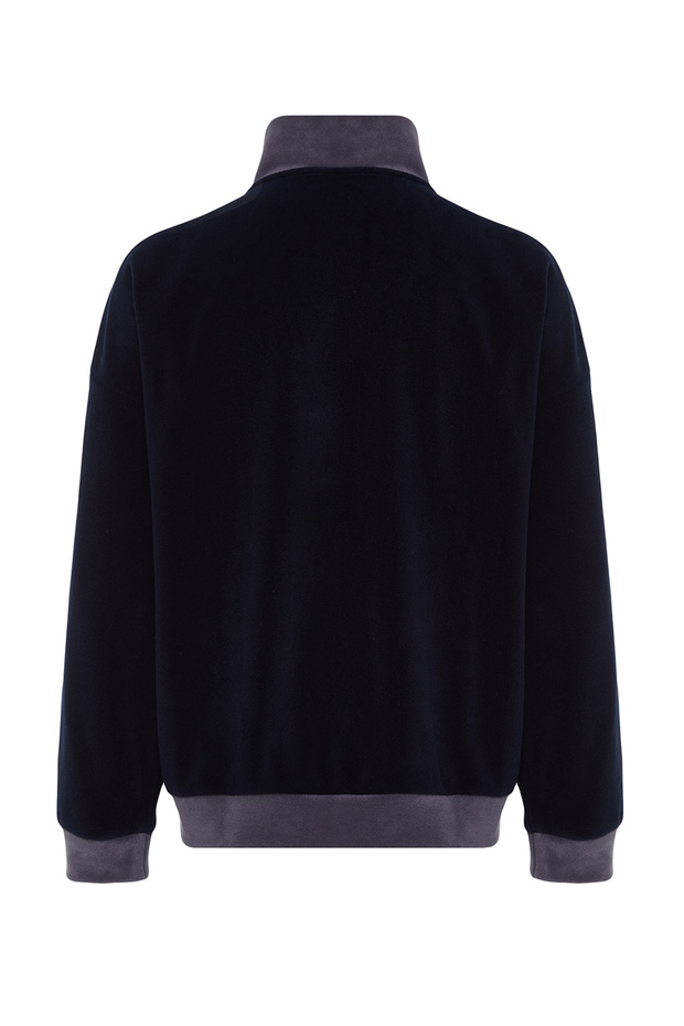 Lacivert Oversize/Geniş Kesim Dik Yaka Renk Blok Anti-pilling Polar Polar Sweatshirt TMNAW24SW00036 - 6