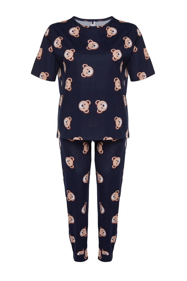 Lacivert Ayıcık Desenli Örme Pijama Takımı TBBAW23AI00039 - 7