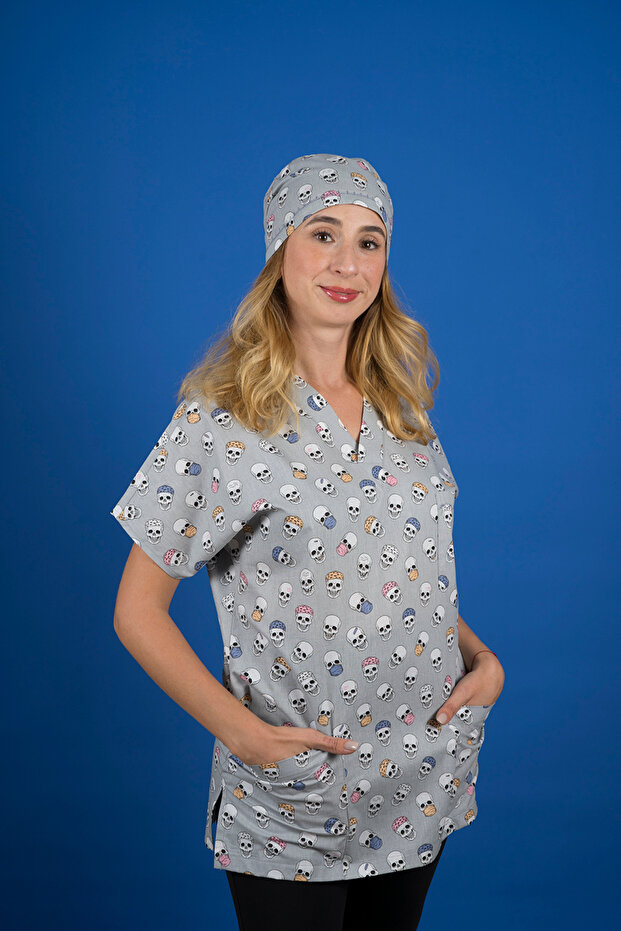 الدعك منقوشة الجمجمة الرمادية - 1