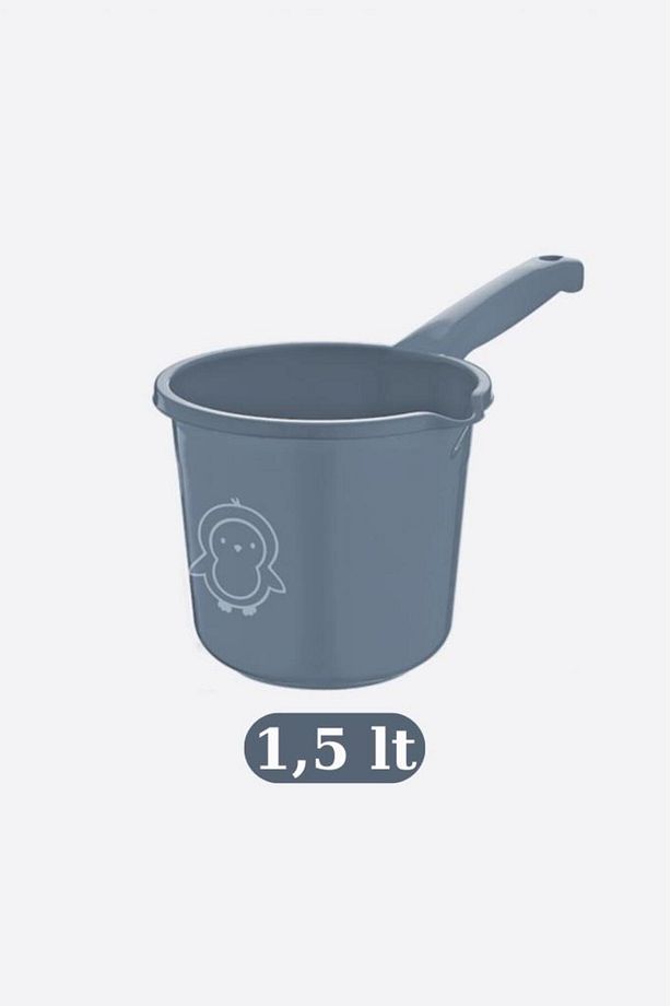 Bebek Banyo Su Kovası ve Maşrapası 2’li Set, Saplı Oluklu Kova 13lt ve Maşrapa 1,5lt MAVİ - 3