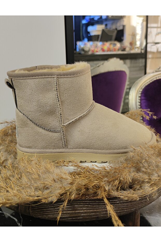 Süet Bej Mini Bot - 1