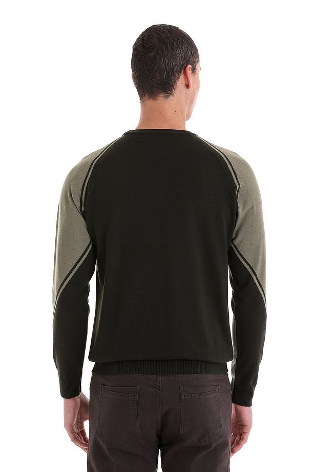 Haki Regular Fit Bisiklet Yaka Jakarlı Yünlü Triko Kazak - 6