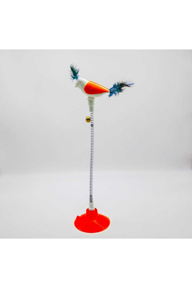 SPRING BIRD CAT TOY with Suction Cup Orange 1 PIECE